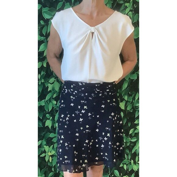 🌺 Banana Republic Navy Floral Lined Skirt Size 10 - Picture 3 of 9